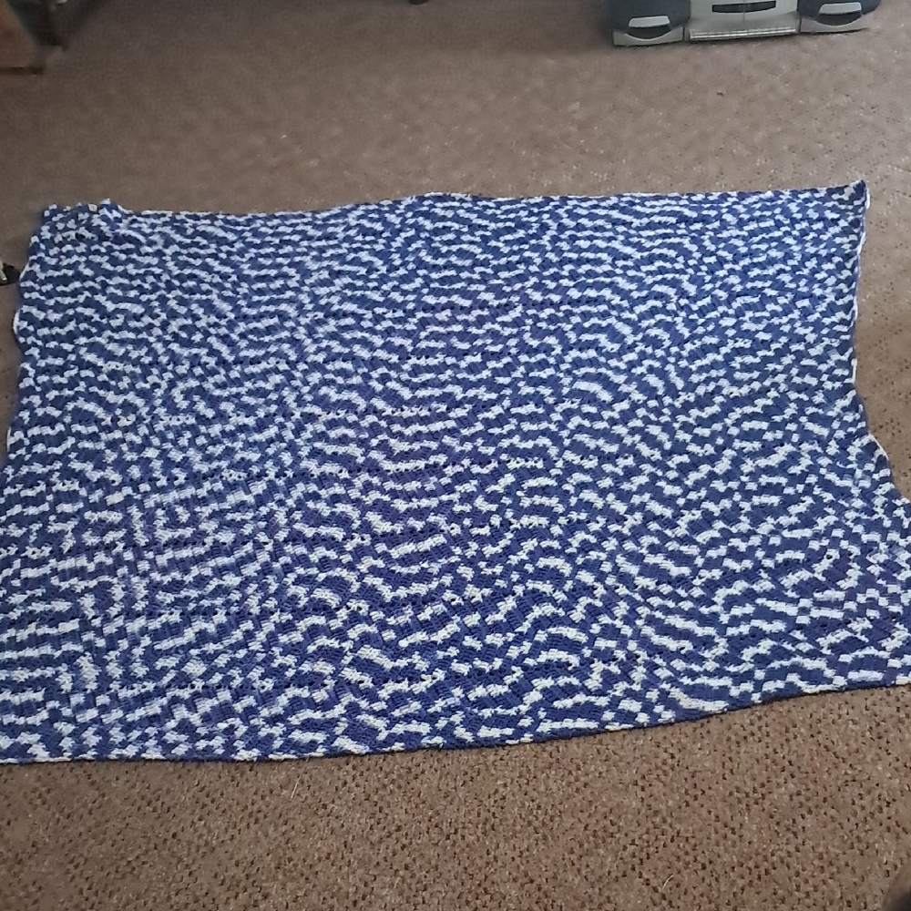 Blue and White Patterned Afgan 60 X 61